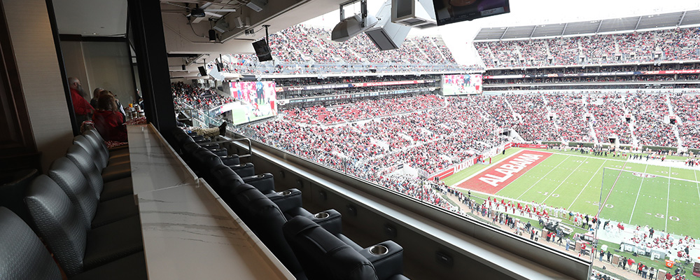 Stadium seating inside a founders suite